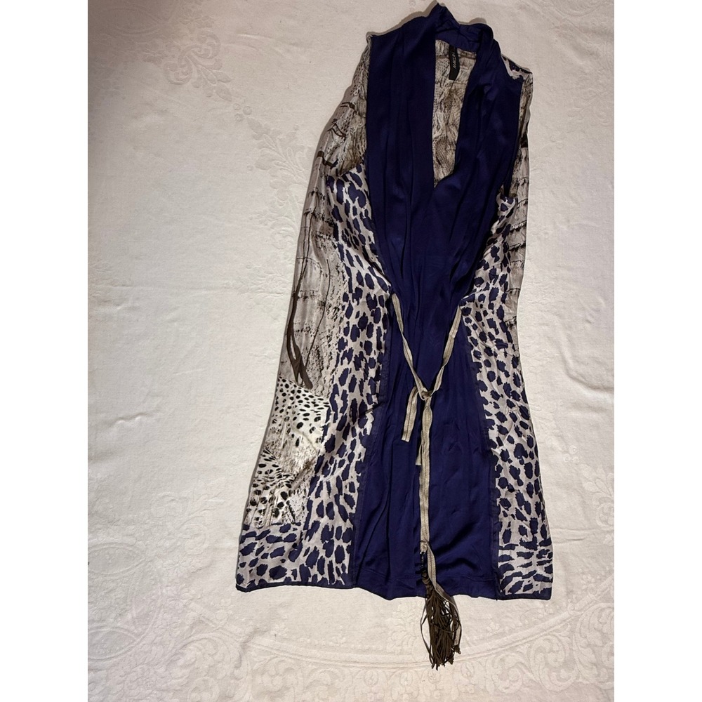 Marc Cain Animal Print Sleeveless Tunic Navy Blue Giraffe Cheetah Tassel N4
